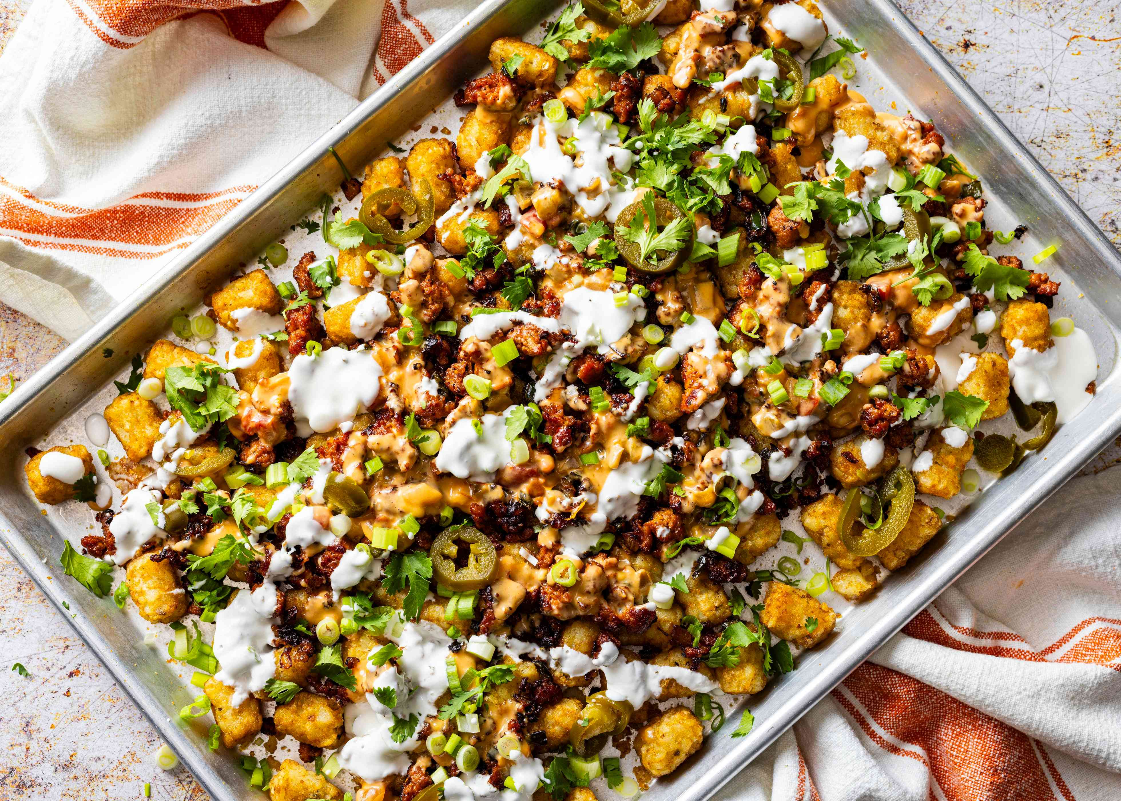 Crispy Tater Tot Nachos with Chorizo