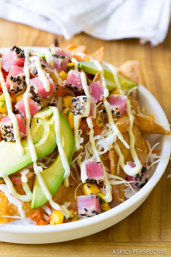 Ahi Tuna Loaded Nachos (Poke Nachos) with Wonton Chips