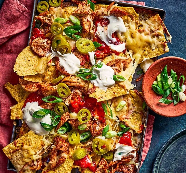 Leftover turkey loaded nachos