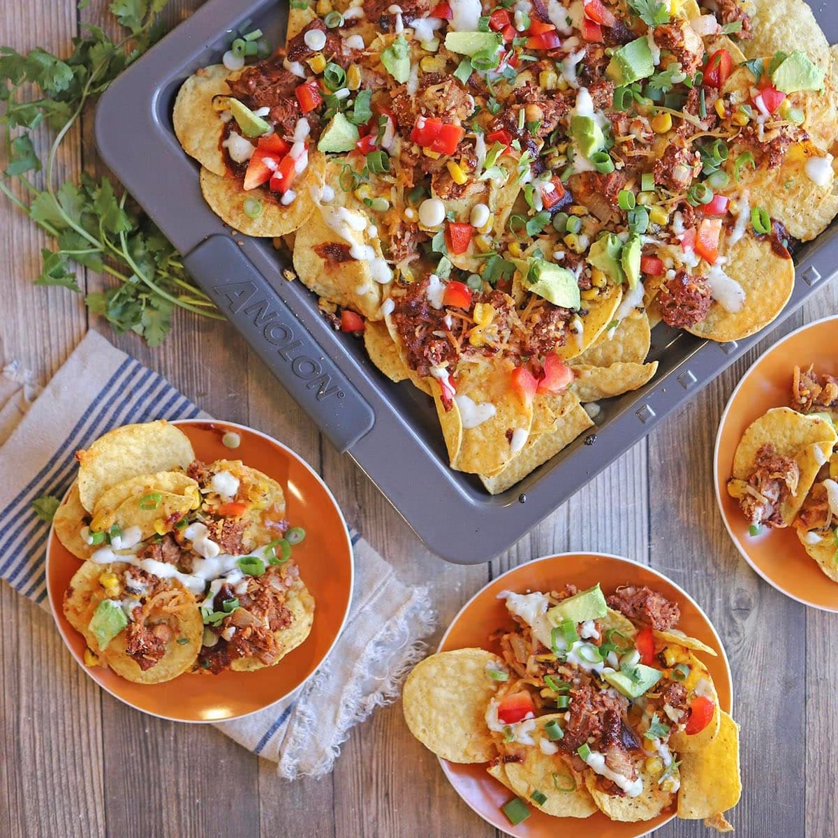 Sheet pan barbecue jackfruit nachos