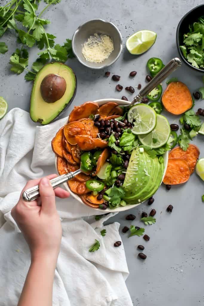 Loaded Sweet Potato Nacho Salad Bowls