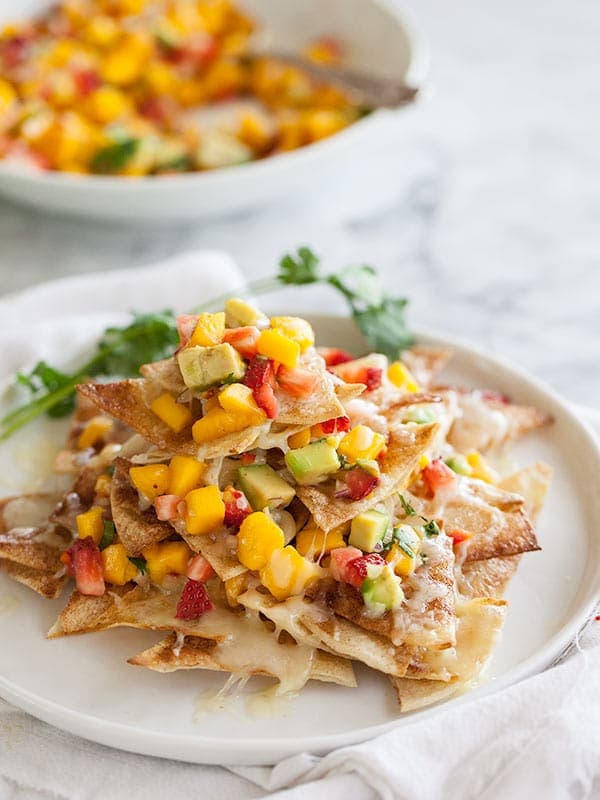 Dessert Nachos with Strawberry, Mango and Avocado Salsa