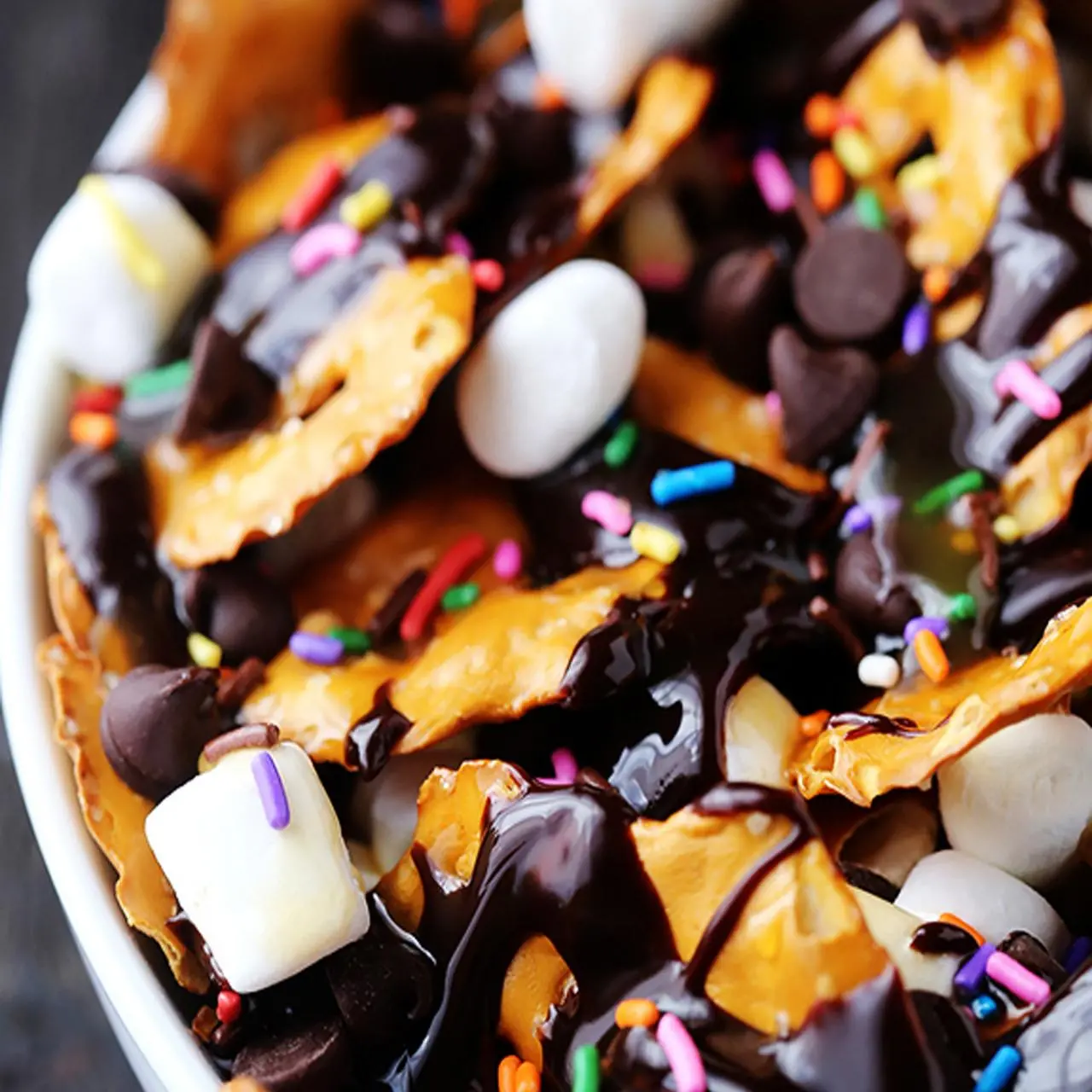 Chocolate Pretzel Crisps Nachos