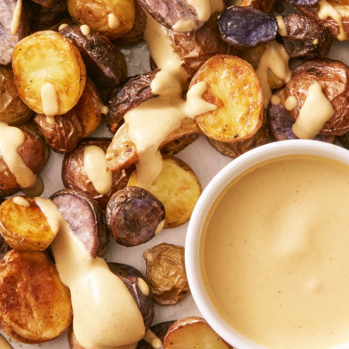 Crispy Potatoes with Vegan Nacho Sauce