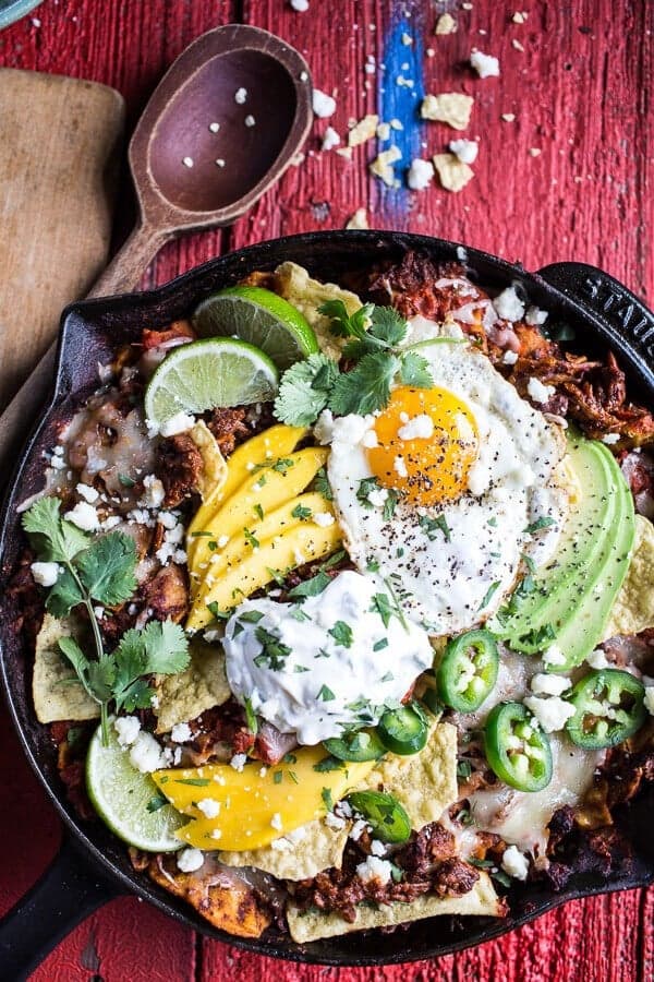 Carnitas Chilaquiles with Whipped Jalapeño Cream.