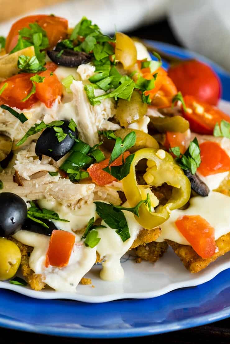 Italian Nachos with Fried Pasta Chips