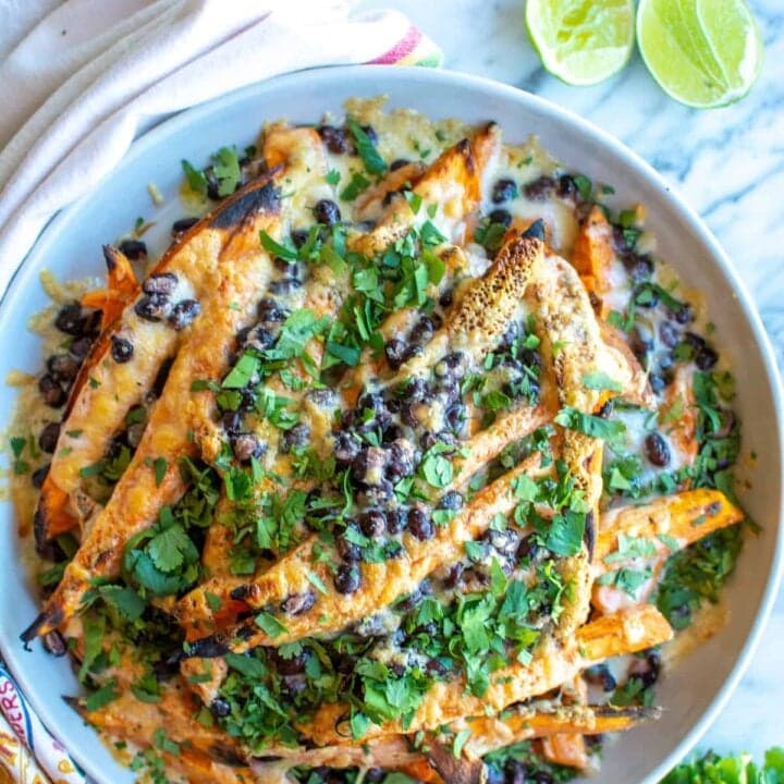 Sweet Potato Nachos with Smoked Cheddar and Black Beans