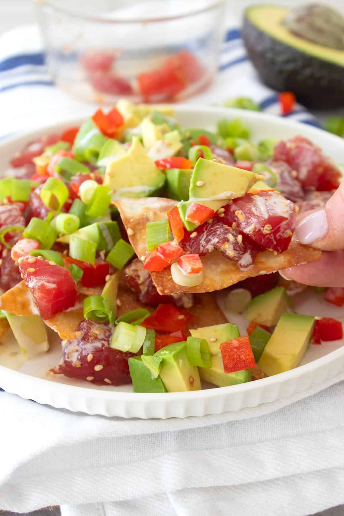 Easy & Fresh Poke Nachos (with wonton chips)