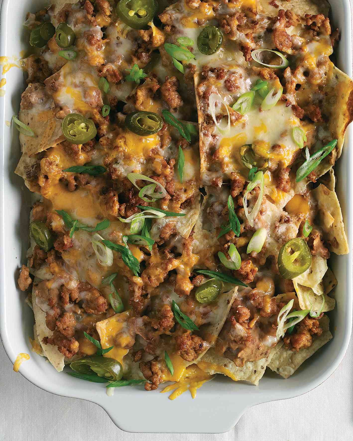 Spicy Sausage, Bean, and Cheese Nachos