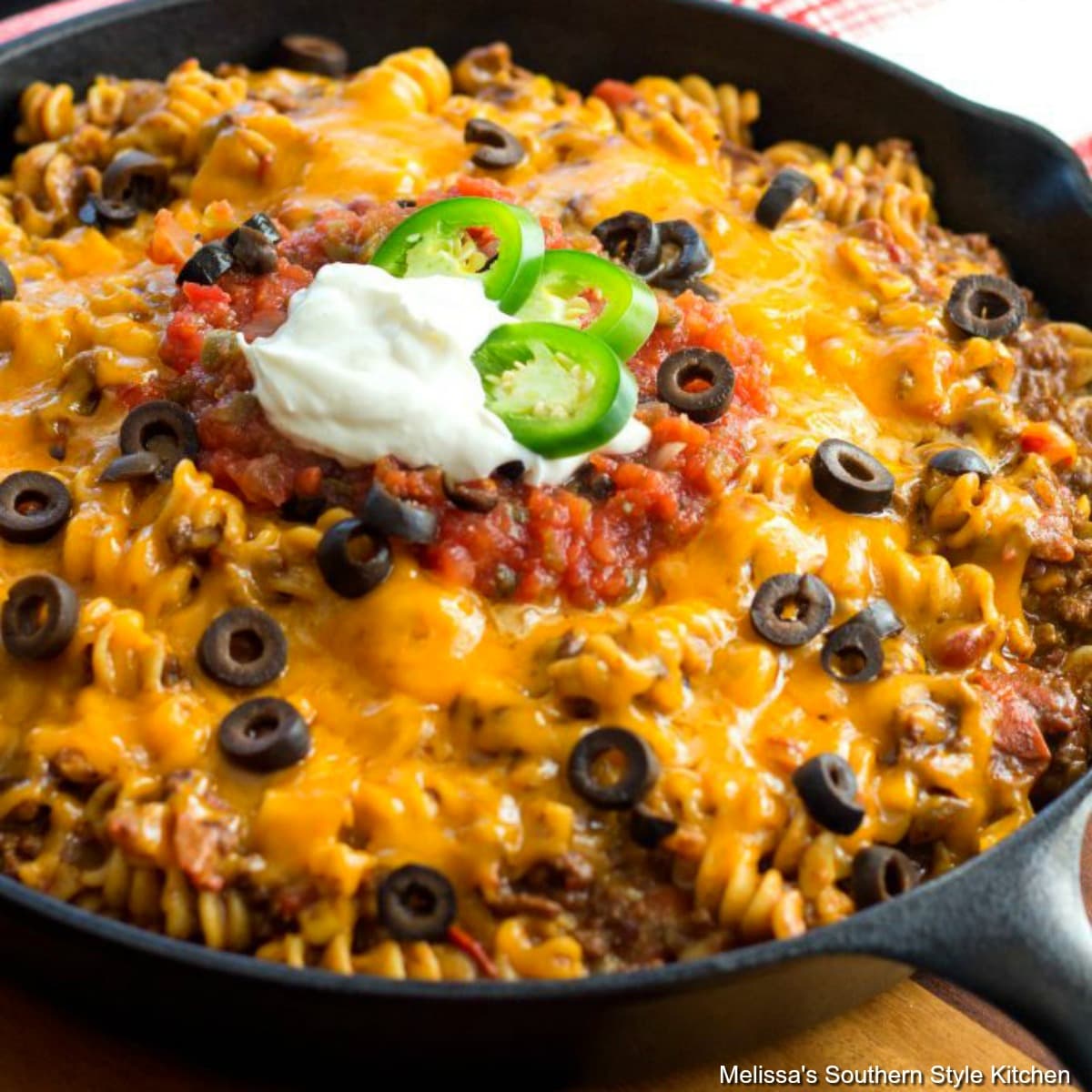 Cheesy Nacho Beef Rotini Skillet