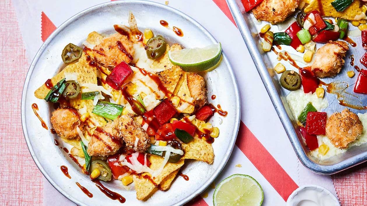 Popcorn chicken nachos