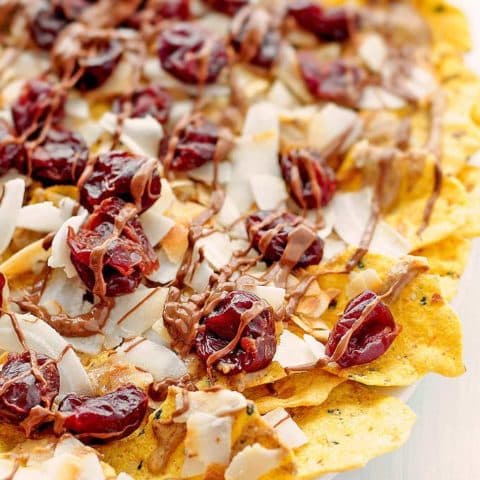 Chocolate Cherry Coconut Dessert Nachos