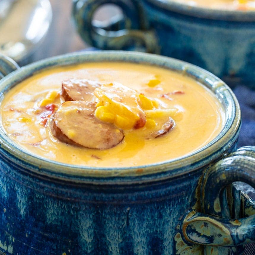 Easy Nacho Potato Soup with Smoked Sausage