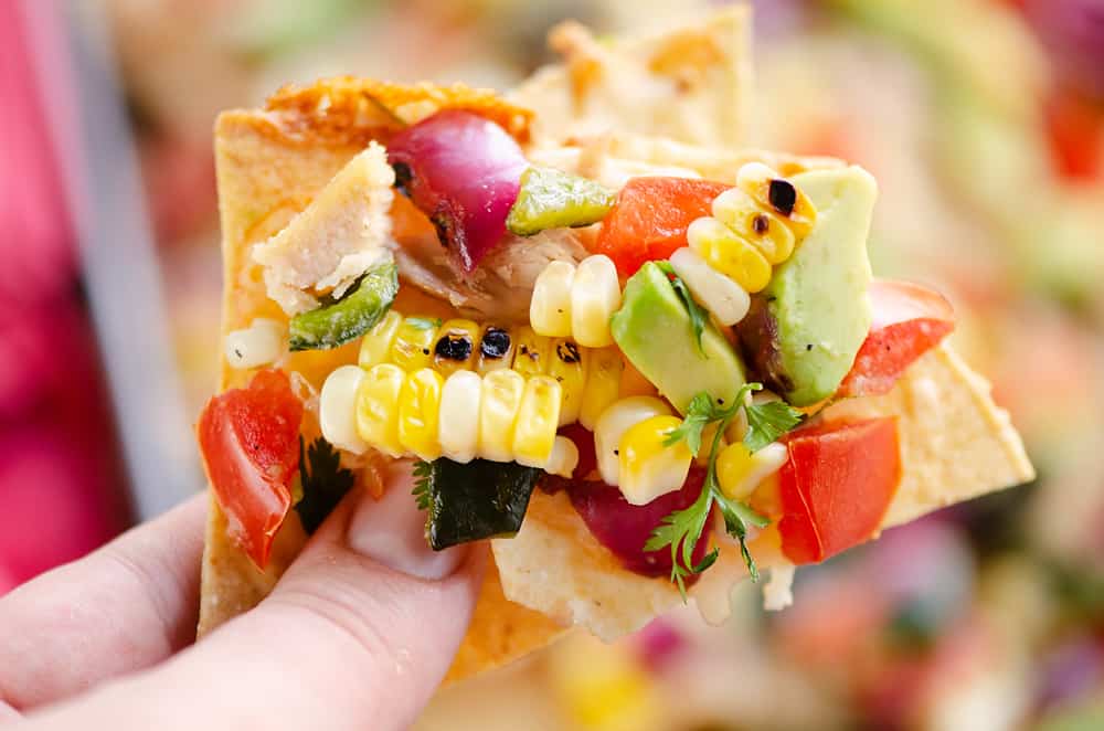 Avocado Corn Chicken Nachos