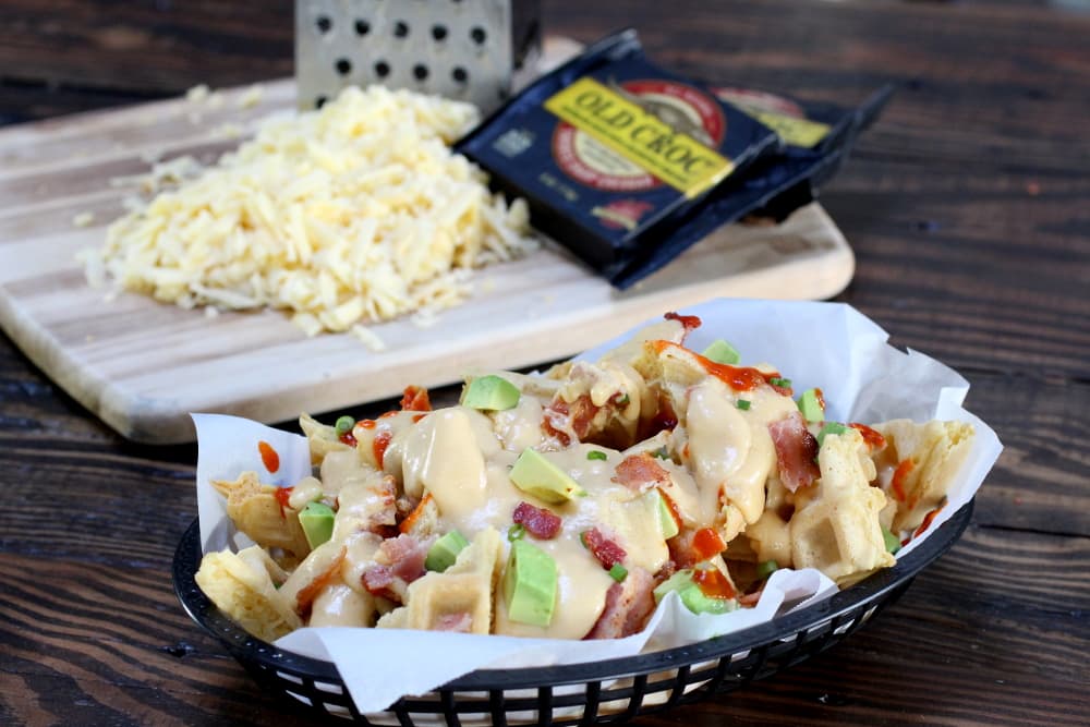Waffle Nachos with Smoked Cheese Sauce