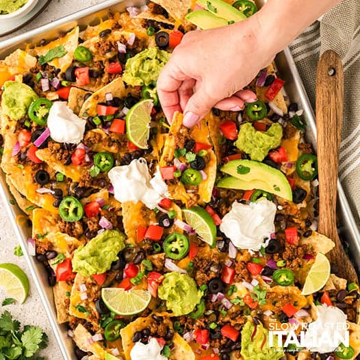 Sheet Pan Baked Nachos with Ground Beef