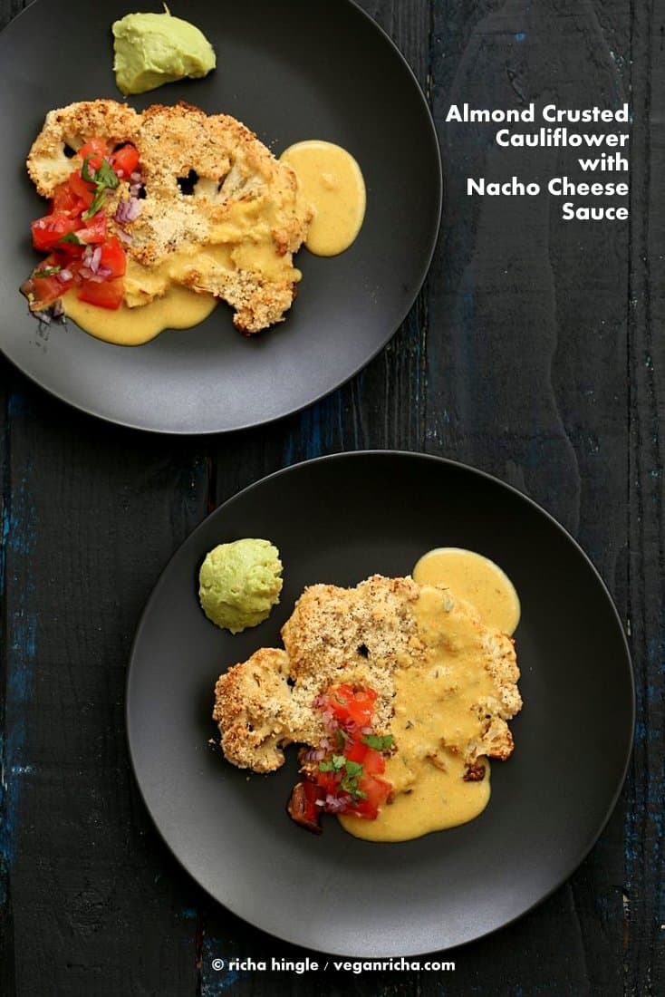 Almond Crusted Cauliflower with Nacho Cheese Sauce