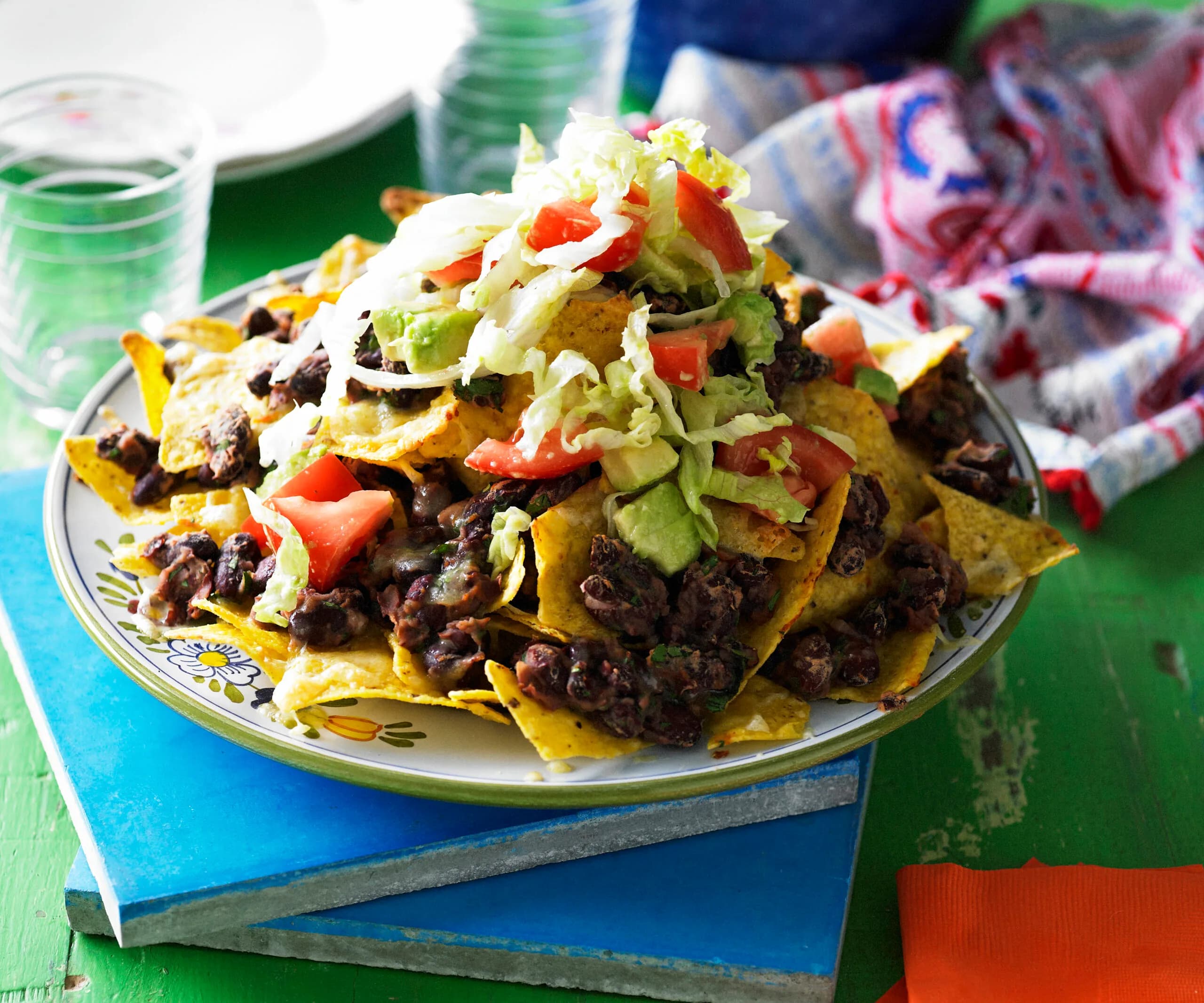 Healthy vegetarian bean nachos